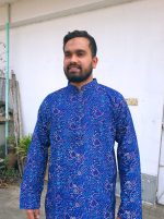 All over Printed Premium Aarong Soft Cotton Deep Blue Mens Punjabi - Image 2