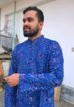 All over Printed Premium Aarong Soft Cotton Deep Blue Mens Punjabi