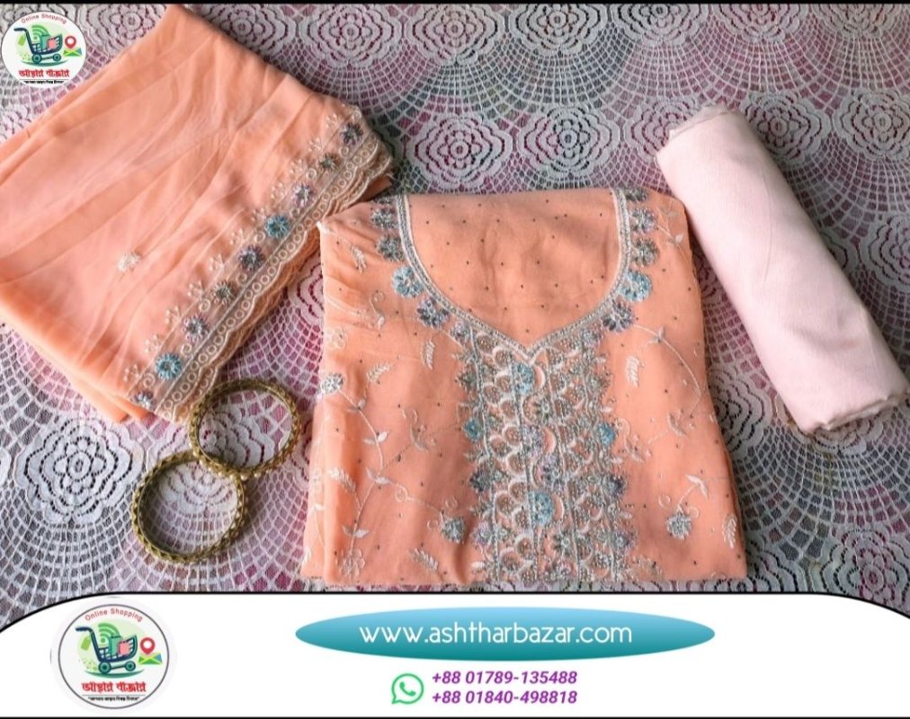 100 Indian Unstitched Original Jorjet/Georgette Embroidery Work Shalwar Kameez Three Piece (Light Color) - Image 1