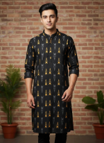 All over Printed Premium Aarong Soft Cotton Black & Yellow Colors Mens Punjabi