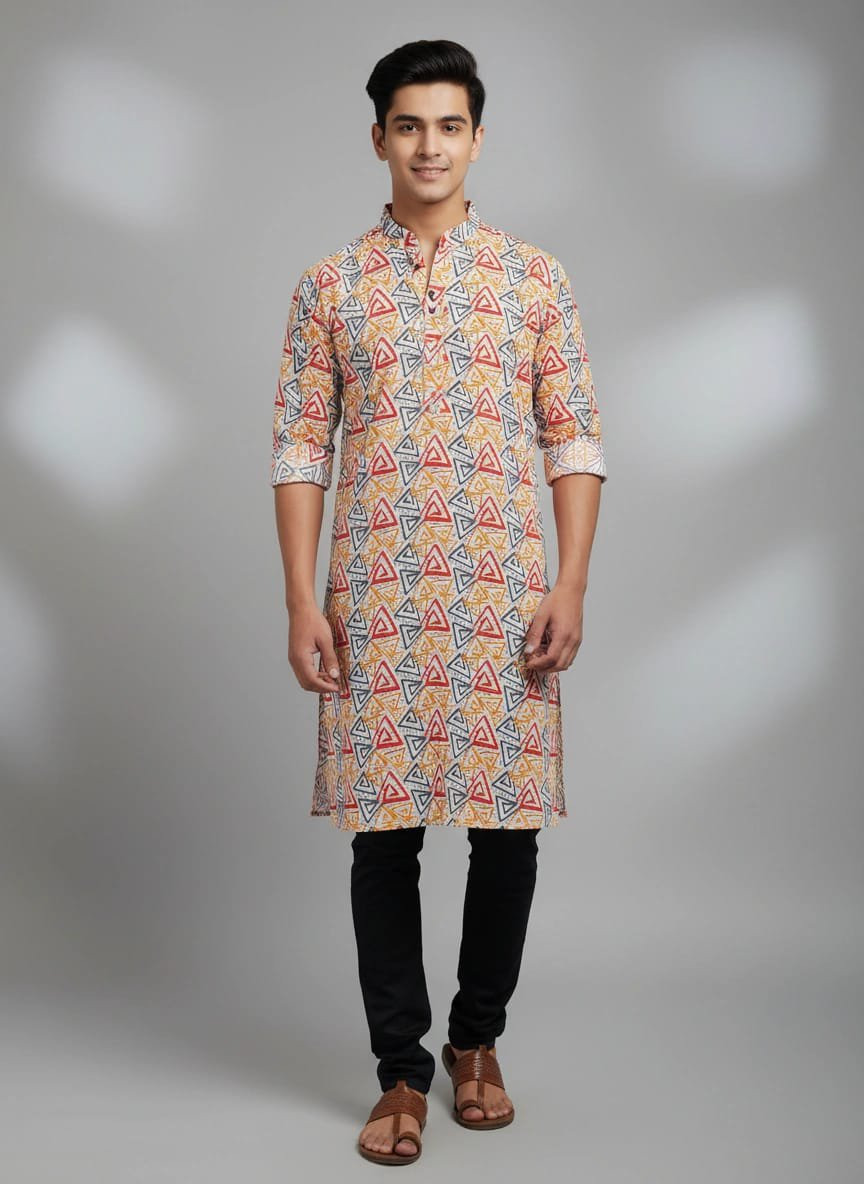 112 All over Printed Premium Aarong Soft Cotton Multicolors Mens Punjabi - Image 1
